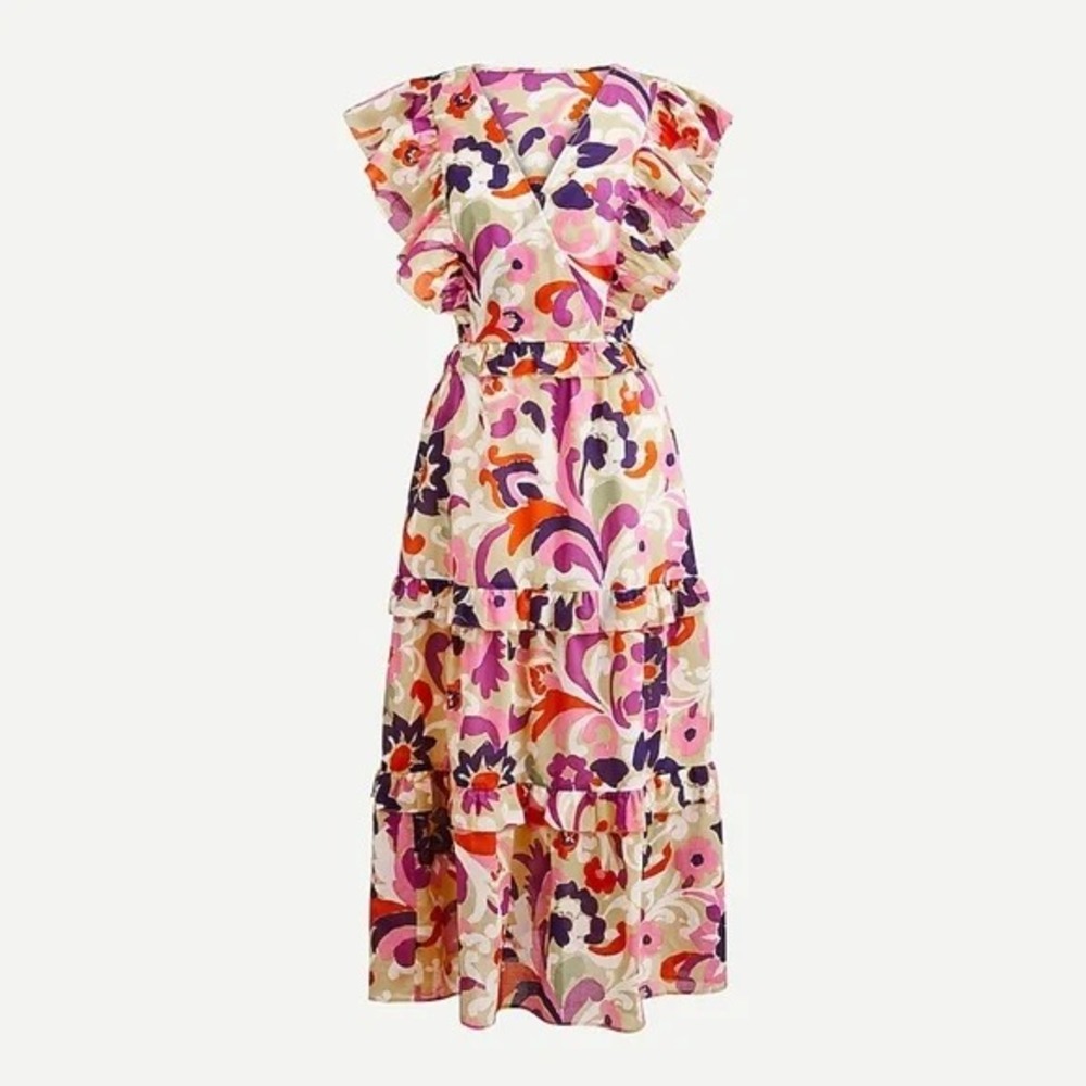 J. Crew Ruffle-Sleeve Dress Ratti Cotton Spring Floral Size XXL NEW Resort Beach - Picture 3 of 16